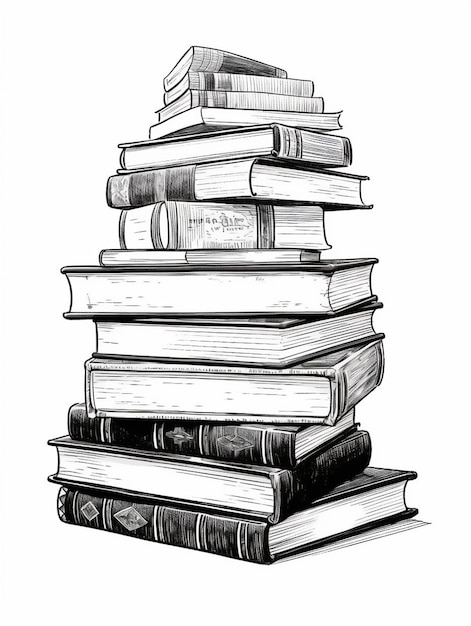 um desenho de uma pilha de livros com um fundo branco