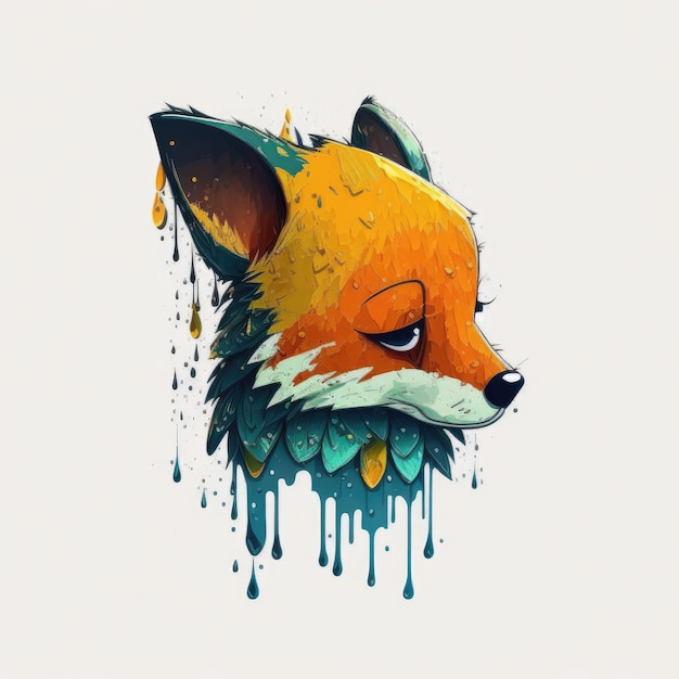 Um desenho de uma raposa com uma cabeça azul e laranja e as palavras "fox" na parte inferior.