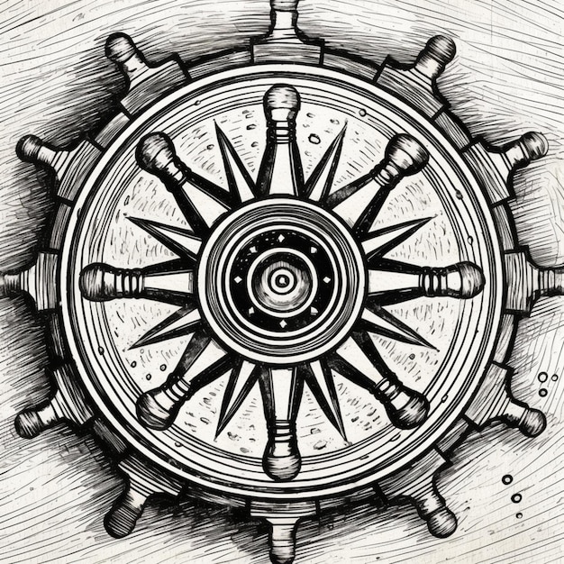 um desenho de uma roda de navio com uma bússola generativa ai
