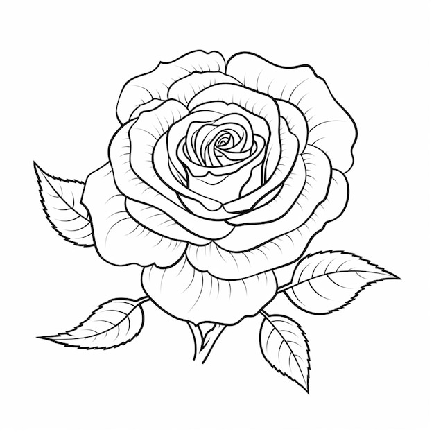 um desenho de uma rosa com folhas generativas ai