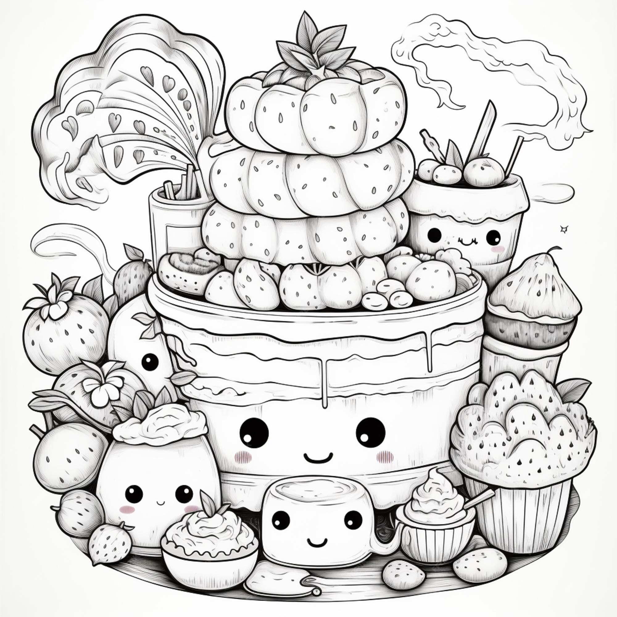 Desenhos de Tigela Kawaii para Colorir e Imprimir 