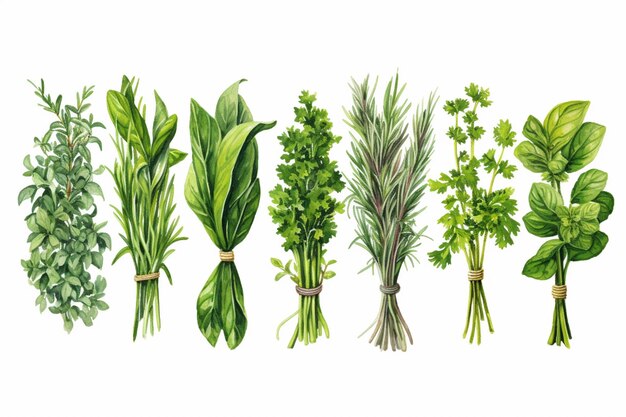 um desenho de uma variedade de ervas, incluindo espinafre generativo ai