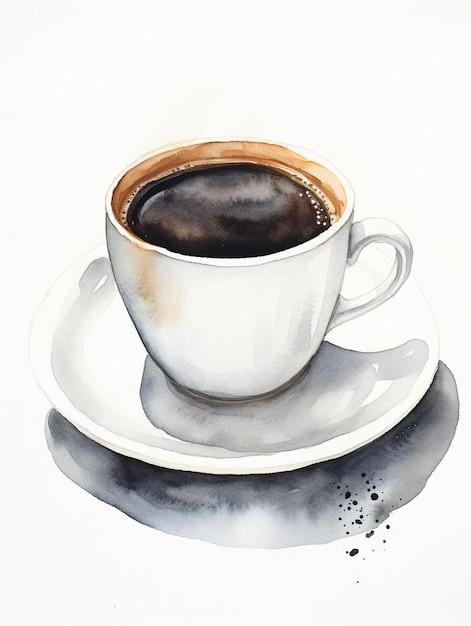 um desenho de uma xícara de café com um desenho em tinta preta e branca.