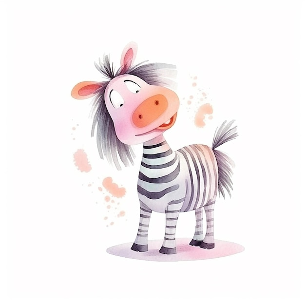 Um desenho de uma zebra com uma flor rosa nela.