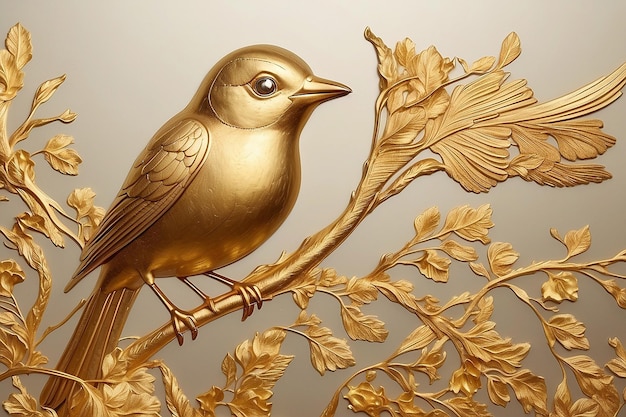 Um desenho dourado e dourado com um pássaro nele