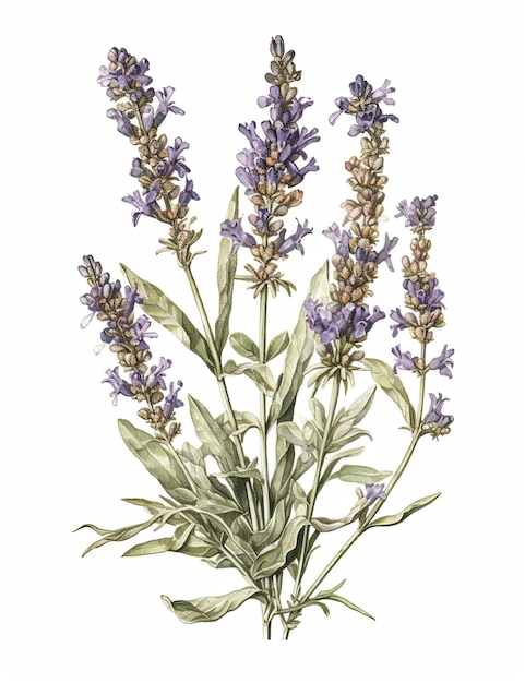 Um desenho em aquarela de flores de lavanda.