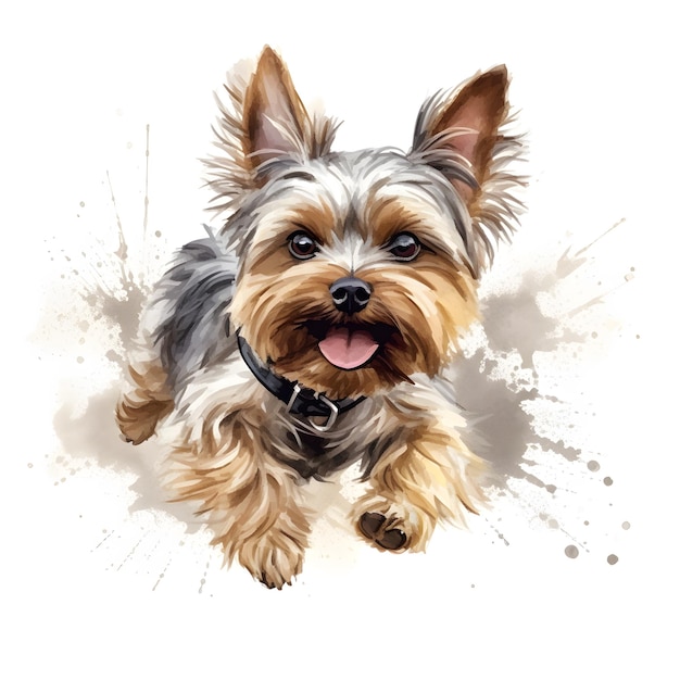 Um desenho em aquarela de um cachorro chamado yorkshire terrier.