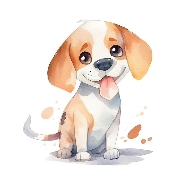 Um desenho em aquarela de um cachorro com a língua para fora