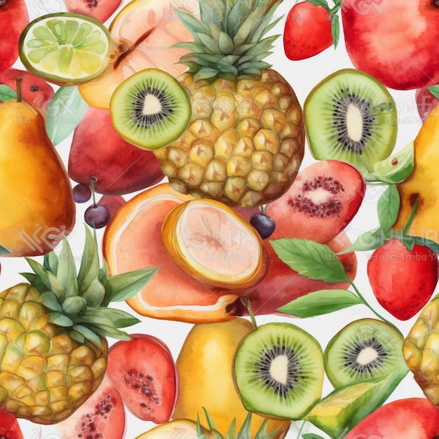 Um desenho em aquarela de um fundo de frutas