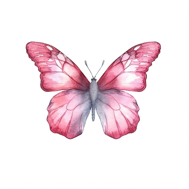 Foto um desenho em aquarela de uma borboleta com asas cor de rosa.