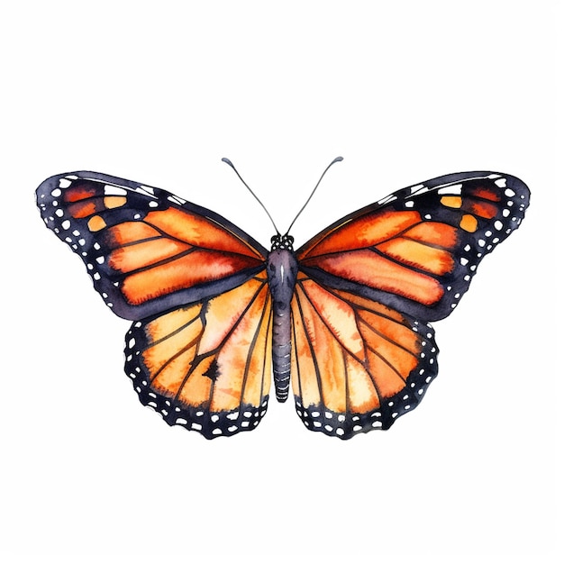 Um desenho em aquarela de uma borboleta monarca