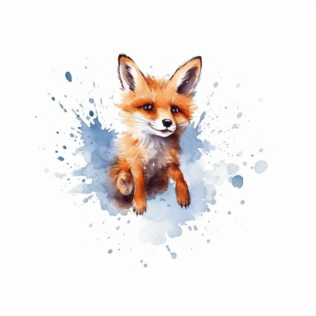 Um desenho em aquarela de uma raposa em azul e roxo.