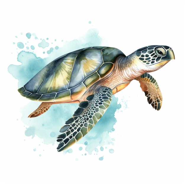 Um desenho em aquarela de uma tartaruga marinha