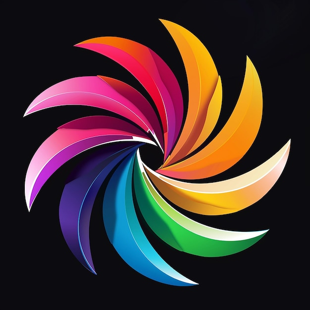 Foto um desenho em espiral colorido é mostrado em um fundo preto