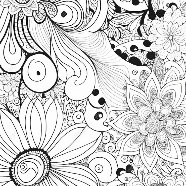 Foto um desenho em preto e branco de flores e redemoinhos generativos ai