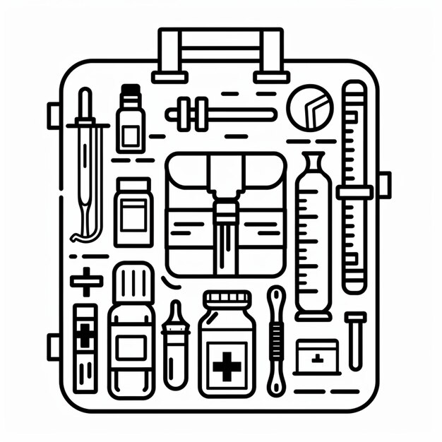 um desenho em preto e branco de garrafas de medicamentos e garrafas