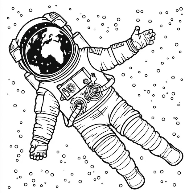 Foto um desenho em preto e branco de um astronauta flutuando no espaço