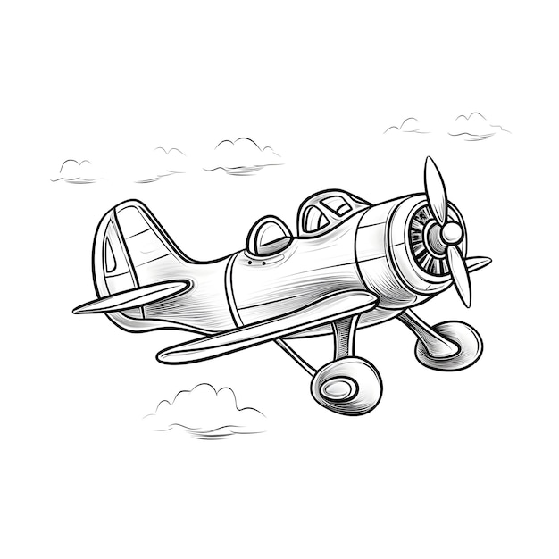 Um desenho em preto e branco de um avião com o número 2 na frente.
