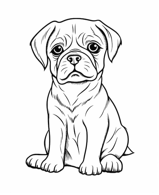 um desenho em preto e branco de um cachorro pug sentado com IA generativa