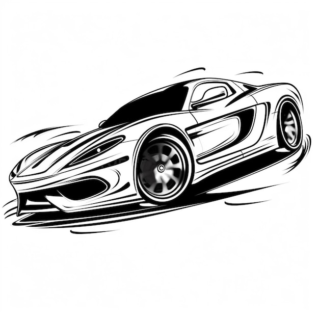 um desenho em preto e branco de um carro esportivo em uma pista generativa ai