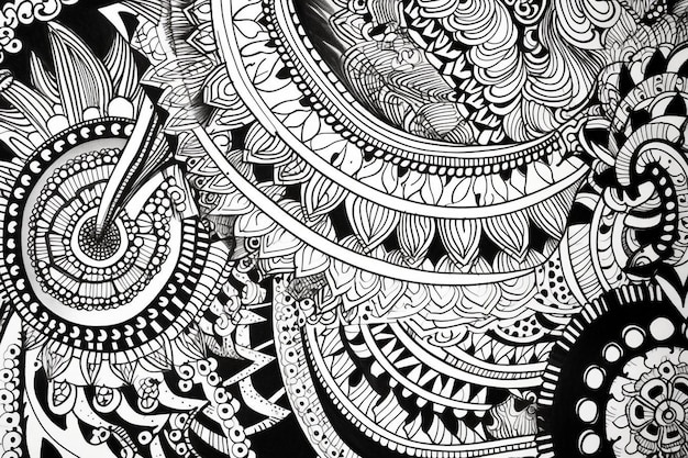 Um desenho em preto e branco de um design paisley