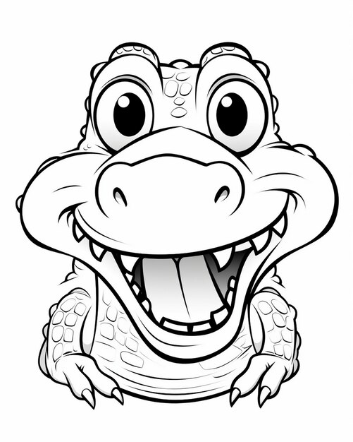 Foto um desenho em preto e branco de um dinossauro com um grande sorriso.