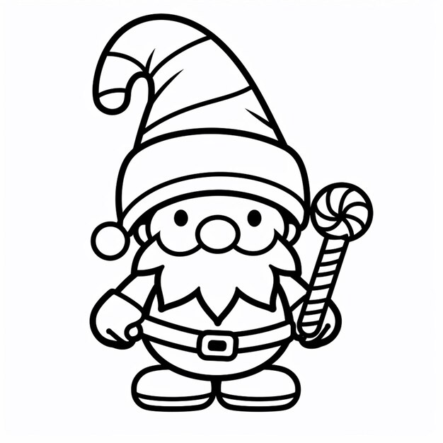 um desenho em preto e branco de um gnomo segurando um bastão de doces gera IA