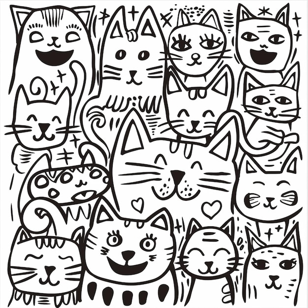 um desenho em preto e branco de um grupo de gatos generativo ai