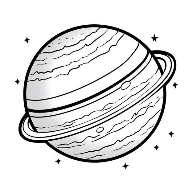 Foto um desenho em preto e branco de um planeta saturno com estrelas generativas ai