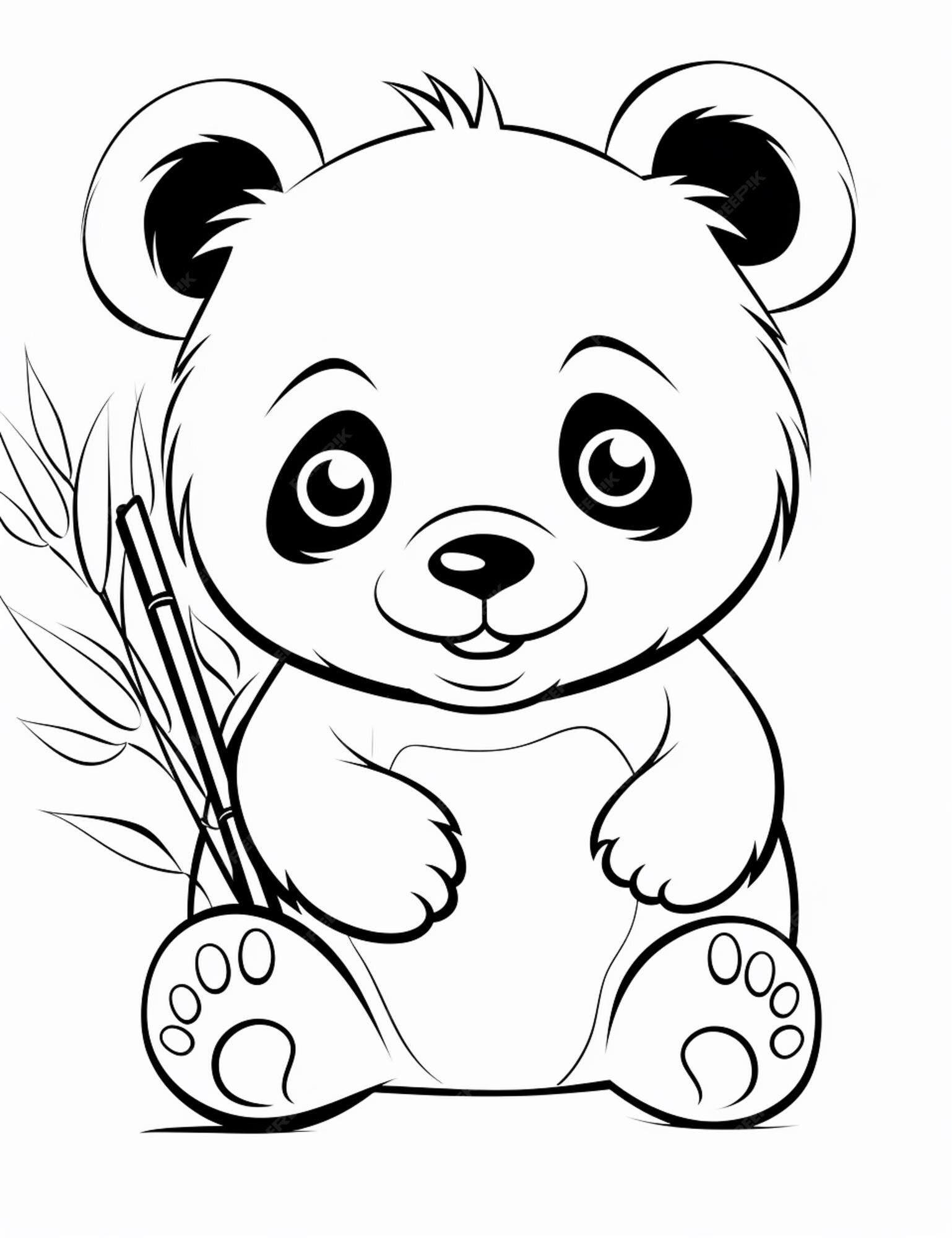 Urso Panda Ou Bambu Desenho Simples De Pincel Preto E Branco