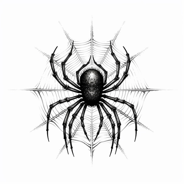 um desenho em preto e branco de uma aranha em uma IA geradora de teia