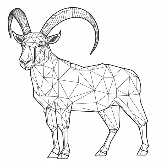 Foto um desenho em preto e branco de uma cabra com um desenho geométrico generativo ai