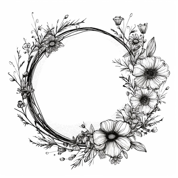 um desenho em preto e branco de uma coroa de flores generativa ai