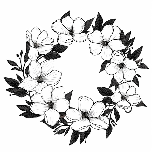 Foto um desenho em preto e branco de uma coroa de flores generativo ai
