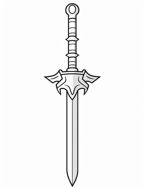 um desenho em preto e branco de uma espada com uma cruz sobre ela