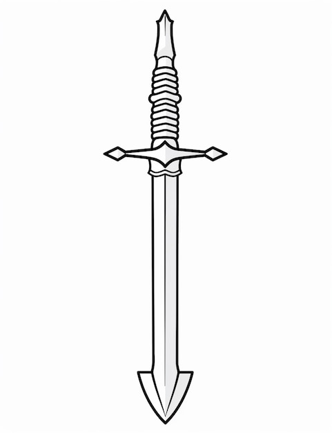 um desenho em preto e branco de uma espada com uma lâmina afiada