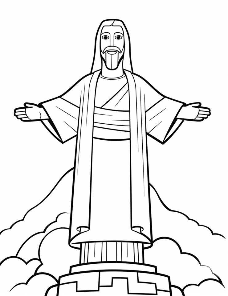 Foto um desenho em preto e branco de uma estátua de jesus com nuvens generativa ai