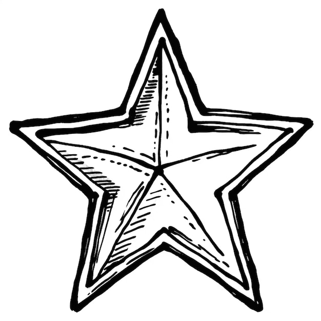 um desenho em preto e branco de uma estrela com um fundo branco
