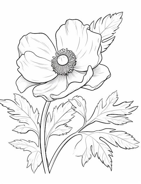 um desenho em preto e branco de uma flor com folhas generativas ai