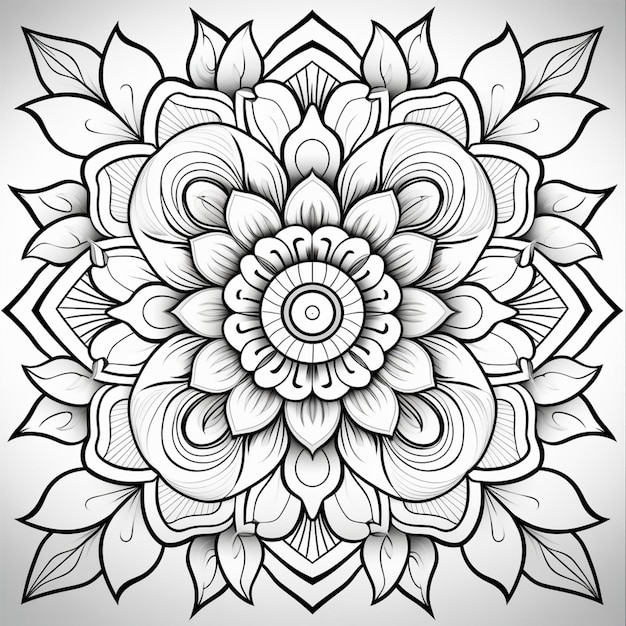 Foto um desenho em preto e branco de uma flor com folhas generativas ai