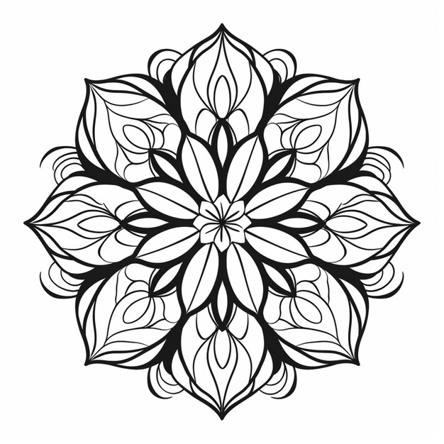 Um desenho em preto e branco de uma flor com folhas generativas ai