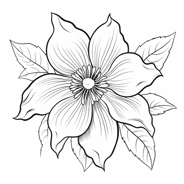 um desenho em preto e branco de uma flor com folhas generativas ai