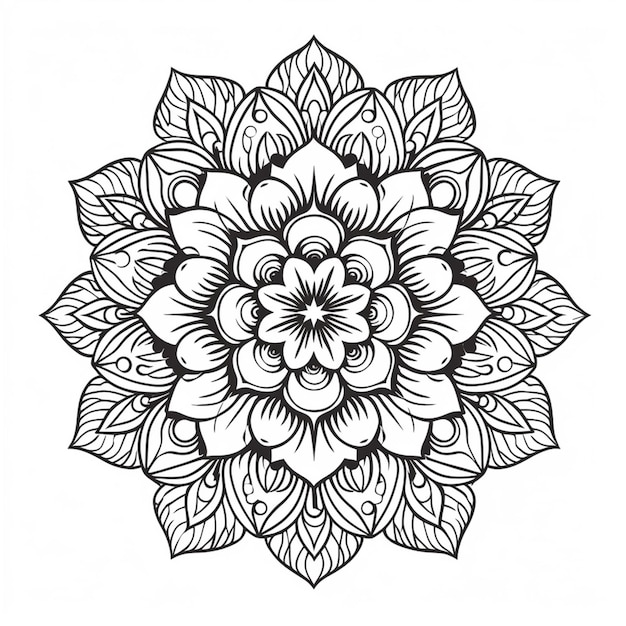 Um desenho em preto e branco de uma flor com folhas generativas ai