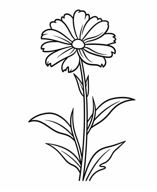 um desenho em preto e branco de uma flor com folhas. IA generativa.