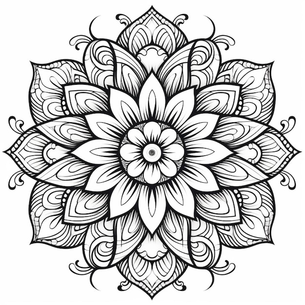 um desenho em preto e branco de uma flor com redemoinhos