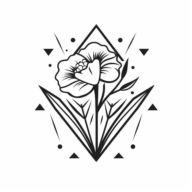 Foto um desenho em preto e branco de uma flor com um diamante no fundo