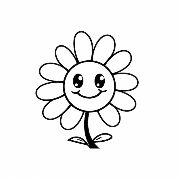 um desenho em preto e branco de uma flor com um rosto sorridente gerador de IA