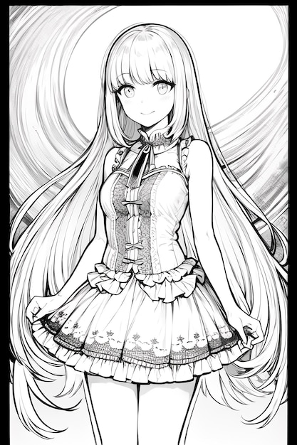 Desenho de cabelo curto feminino fofo ilustração de arte em estilo anime  preto e branco