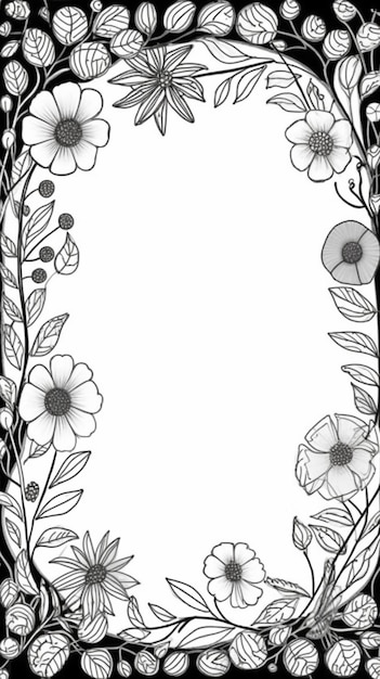 um desenho em preto e branco de uma moldura floral generativa ai