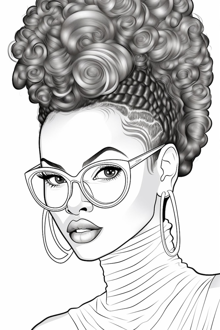 Foto um desenho em preto e branco de uma mulher com óculos generativo ai